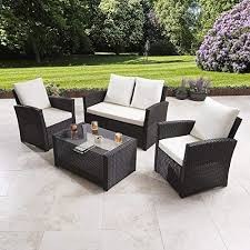 Order rattan garden furniture online in a variety of different nova garden furniture eva grey weave folding sun lounger contemporary design, styl. General Packaging Rattan Garden Furniture 4 Piece Patio Set Wicker Weave Table Chairs Outdoor Conservatory Grey With Cream First For Homeware