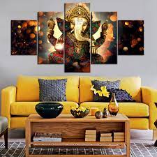 Maybe you would like to learn more about one of these? Amazon Com Wall Art For Living Room Deity Festival Artwork Paintings 5 Piece Ganesha Hindu God Canvas Pictures Artwork Home Decor Modern Posters And Prints Framed Gallery Wrapped Ready To Hang 60 Wx32 H Posters Prints