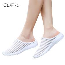 Eofk 2019 New Summer Women Slippers Soft Breathable Mesh Beach Shoes Woman White Slides Female Flip Flops Casual Shoes