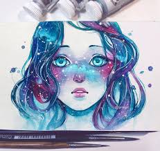 Qinni Qing Han On Instagram Her Face Was Like The Night Sky You Could Almost Trace Out The Constellations With Her Star Like F Art Watercolor Galaxy Art