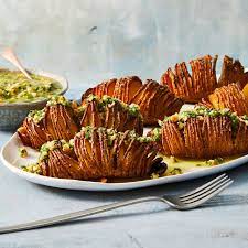 Hasselback Potatoes With Cilantro Peanut Dressing Recipe Vegetarian Side Dishes Hasselback Potatoes Food