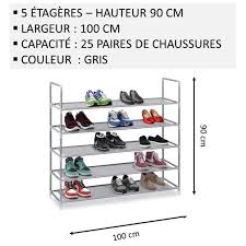 L96 x p20 x h26 cm • poids du colis : Nalian Etagere Meuble A Chaussures 5 Etageres Largeur 100cm Gris Achat Vente Meuble A Chaussures Nalian Etagere A Chaussures Soldes Sur Cdiscount Des Le 20 Janvier Cdiscount