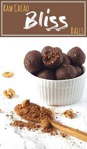 Raw Cacao Bliss Balls A No Bake Superfood Dessert Living Fresh Daily Recipe Cacao Recipes Superfood Dessert Cacao Powder Recipe