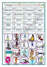 A Matching Worksheet For Fitness Nouns And Physical Exercises Including Gym Machines 20 Pictures For I Physical Fitness Program Fitness Words Physical Fitness