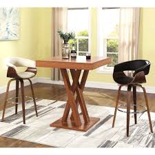 Mid Century Modern Design Square Bar Height Dining Set 1 Table 2 Black Stools Brown Black Dining Room Furniture Mid Century Modern Design Black Dining Room