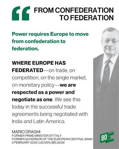 Power requires Europe to move from confederation to federation. At the Katholieke Universiteit Leuven, Mario #Draghi delivered a powerful and timely address that has been widely echoed across European media and political