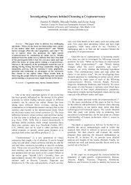 There is lots of cryptocurrency among the digital virtue like like eos, tether, etc. Pdf Investigating Factors Behind Choosing A Cryptocurrency