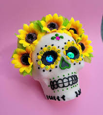 Traditional Mexican Sugar Skull Calaveras Marigolds Sunflowers