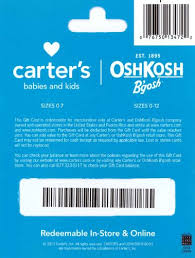 Acceptance of this card is normally bound to the merchandiser or select partners. Amazon Com Carter S Oshkosh B Gosh Gift Card 25 Gift Cards