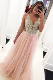 A Line Pink Tulle Prom Dress With Beading Appliques Pink Prom Dresses Cute Prom Dresses Pink Homecoming Dress