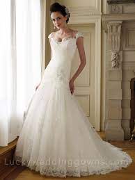 Cap Sleeves Lace Tulle A Line Wedding Dress With Asymmetrical Drop Waist Wedding Dress Cap Sleeves A Line Wedding Dress A Line Bridal Gowns
