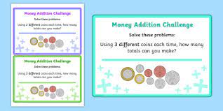 Ram divided pennies among four small bags. Adding Coins Maths Challenge Cards