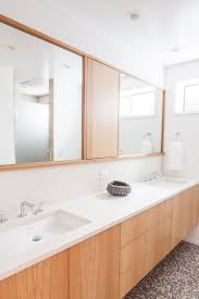 Modern White Oak Bathroom Vanity With Two Sinks Inset Mirror And Vanity Storage Minimalist Bathroom Design Modern White Bathroom Bathroom Vanity Designs