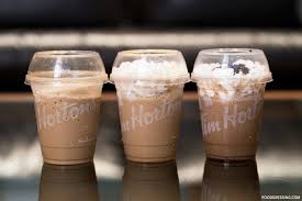 I'd say roughly 1/2 a cup or 1 cup should suffice, depending on how cold the coffee is. Tim Hortons Mocha Iced Capp
