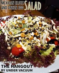 有格調的黃店墨西哥辣粟米温泉蛋沙律mexican elote and onsen egg salad 先來的是沙律 菜算新鮮 酸酸甜甜 開胃 the appetizer comes with a bowl of egg salad i am a big fan