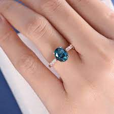 London Blue Topaz Ring Rose Gold Engagement Ring Oval Topaz Wedding Ring Solitaire Bridal Ring Rose Gold Anniversary Gift Custom Diamond Sapphire Engagement Ring Blue Topaz Wedding Ring Rose Gold Oval