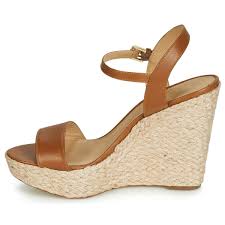 Michael Michael Kors Jill Wedge Leather Jute Sandals Acorn 9