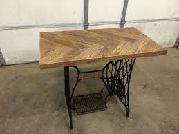 Red Oak Herringbone Table Top For A New Diy Computer Desk With A Singer Treadle Base