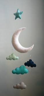 modern baby mint navy gray moon felt mobile with clouds star crystal beads handmade made to order nursery diy baby stuff baby crafts modern baby