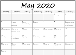 May 2020 Holidays Calendar In 2020 Calendar Template Excel Calendar Printable Calendar Template