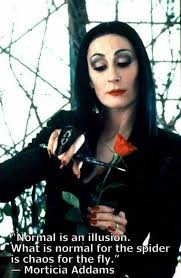 Normal Is An Illusion What Is Normal For The Spider Is Chaos For The Fly Morticia Adams Words Movie Quotes Sayings