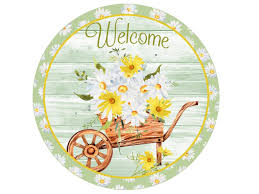 white daisy wheelbarrow spring sign ...