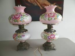 Vintage Pair Of Handpainted Pink Roses Hurricane Table Lamps 30 Tall Pink Roses Vintage Lamps Lamp