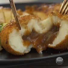 Molten Mashed Potato Bites Cooking Tv Recipes Recipe Mashed Potato Bites Potato Bites Stuffed Mashed Potatoes