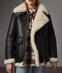 Lisa Black Aviator Jacket Shearling Jacket Shearling Jacket Leather Jacket Black Fur Leather Jacket