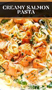 Creamy Salmon Pasta With Mixed Greens Creamy Salmon Pasta Salmon Pasta Recipes Salmon Pasta