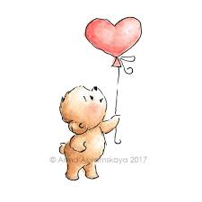 Pluszowy miś z sercem balon-druku sztuki-cyfrowy plik-Walentynki-niedźwiedź  Love-ilustracja-farby i akwarela-pozdrowienia - Etsy Polska