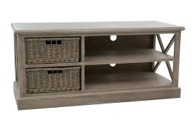 Meuble tv design laque blanc et bois rituel meuble tv design. Meuble Tv Bois Naturel Patine Grise Blanchi Avec 2 Paniers Amovibles L120xp49 5xh51cm Paolia Meubles Tv Pier Import