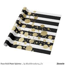 Black And White Striped Wrapping Paper Uk Faux Gold Paint Splatter On Black White Stripes Wrapping Paper Zazzle Co Uk Gold Paint Black White Stripes Black White Gold