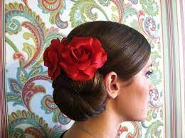 Chairish The Day Hair Makeup San Antonio Hair And Makeup Wedding Updo With Red Roses Weddinghair Spanish Hairstyles Mexican Hairstyles Dance Hairstyles