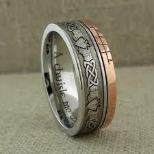 Celtic Claddagh Wedding Ring With Customized Ogham Script Rail Etsy Claddagh Ring Wedding Claddagh Wedding Wedding Rings