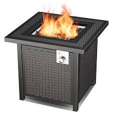 This contemporary new paris square fire table is perfect to transition from the place to serve your food into a cozy and warm place to relax in front of the mesmerizing fire. 28 Propane Fire Pit Table 50 000 Btu Ot Qomotop Auto Ignition Fire Pit Rattan Wicker Look Square Fire Table With Lid Csa Safety Certification Adjustable Flame Buy Online In Botswana At Botswana Desertcart Com Productid
