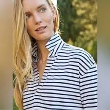 Frank & Eileen Patrick Popover Henley Essential Jersey French Stripe Size XS