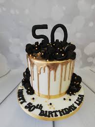 50th Birthday Drip Cake For A Black White And Gold Themed Party Cake Birthday Drip Cake Drip Cakes