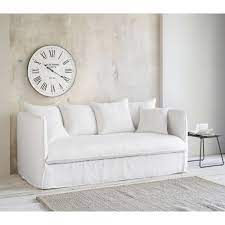 Luce di lusso poltrona letto singola nordic minimalista salotto in pelle pied de poule binazione schienale casual tigre ha uno stile decorativo diverso e ad un prezzo accessibile. Divano Letto 3 4 Posti In Lino Lavato Bianco Louvre Maisons Du Monde