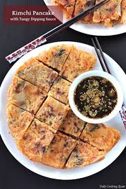 Kimchi Pancake With Tangy Dipping Sauce Recipe Kimchi Pancake Gourmet Recipes Dipping Sauce