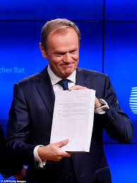 This is donald tusk, the president of the european council. Michel Barnier Hails May S Deal As A Crucial And Decisive Step In Brexit Daily Mail Online