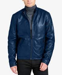 Dkny Men S Leather Racer Jacket Blue S Dkny Mens Racer Jacket Leather Men