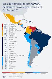 Tasa de homicidios en Latinoamérica y Caribe (2021) - Mapas Milhaud