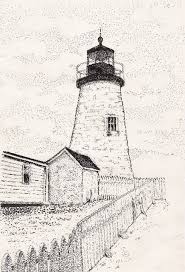 Pointillist Portrait Texta And Paper Medium Lighthouse Artist Steve Potts Lighthouse Landscape Drawings Lighthouse Art
