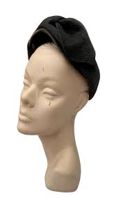 Original 1950's Mitzi Lorenz Charcoal Grey Felt and Velvet Hat with La