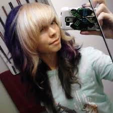 So, to achieve this hairstyle, let your hair grow long and then put bold waves in it. Astonishing Black Hair With Blonde Bangs Tumblr Inofashionstylecom Blonde Bangs Half Dyed Hair Purple Hair