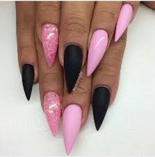 Pink Black And Glitter Nails Black And Pink Pink Black Nails Pink Nails Nail Designs Glitter