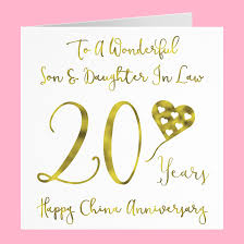 Share your heartfelt wishes to your daughter by sharing this wedding day wishes with the note happy anniversary daughter and son in law through any social media pages. Son And Daughter In Law 20th China Anniversary Card To A Wonderful Son And Daughter In Law