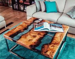 Epoxy Tablesepoxy River Tablesresin River Coffee Table Etsy Epoxy Resin Table Resin Table Rustic Candle Holders