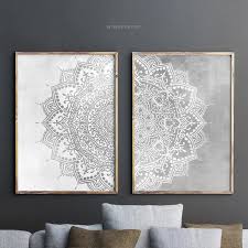 Black And White Framed Art Set Of 2 Gray Mandala Wall Art Set Of 2 Prints Black And White Wall Decor Bedroom Boho Decor Living Room Decor Symmetrical Wall Art Giclee Art Print In 2020 Mandala Wall Art Mandala
